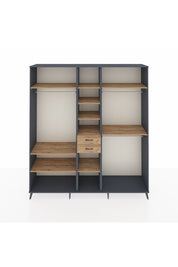 Hyperion Dolap 10 Raflı 2 Çekmeceli 3 Askılı 220x44x243 Antrasit-Çam/Çam