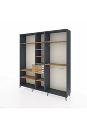 Hyperion Dolap 10 Raflı 2 Çekmeceli 3 Askılı 220x44x243 Antrasit-Çam/Çam