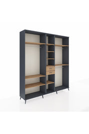 Hyperion Dolap 10 Raflı 2 Çekmeceli 3 Askılı 220x44x243 Antrasit-Çam/Çam