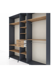 Hyperion Dolap 10 Raflı 2 Çekmeceli 3 Askılı 220x44x243 Antrasit-Çam/Çam