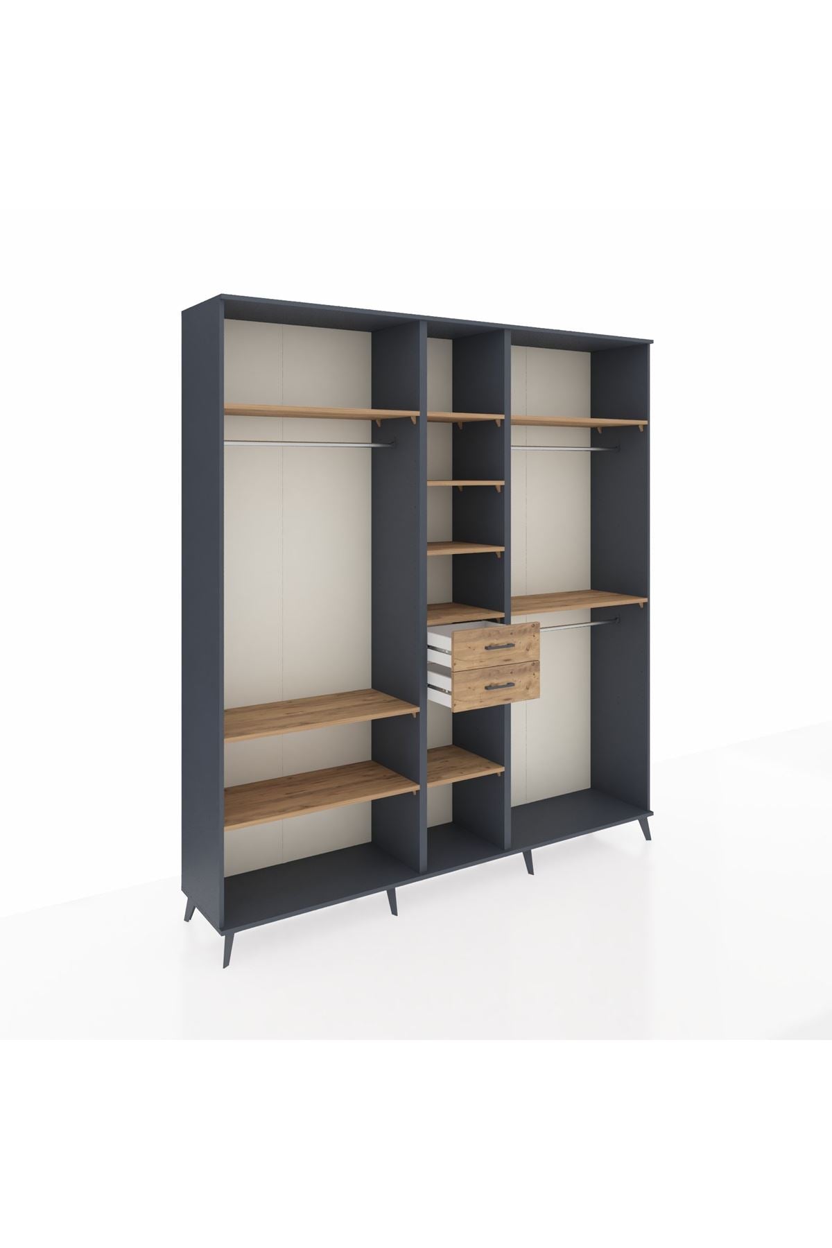 Hyperion Dolap 10 Raflı 2 Çekmeceli 3 Askılı 220x44x243 Antrasit-Çam/Çam