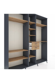 Hyperion Dolap 10 Raflı 2 Çekmeceli 3 Askılı 220x44x243 Antrasit-Çam/Çam