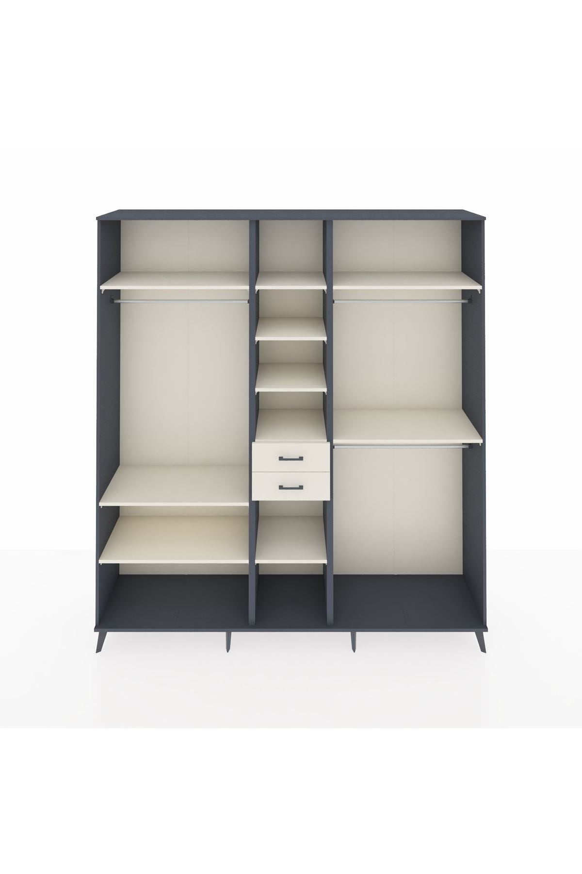 Hyperion Dolap 10 Raflı 2 Çekmeceli 3 Askılı 220x44x243 Antrasit-Aytaşı/Aytaşı