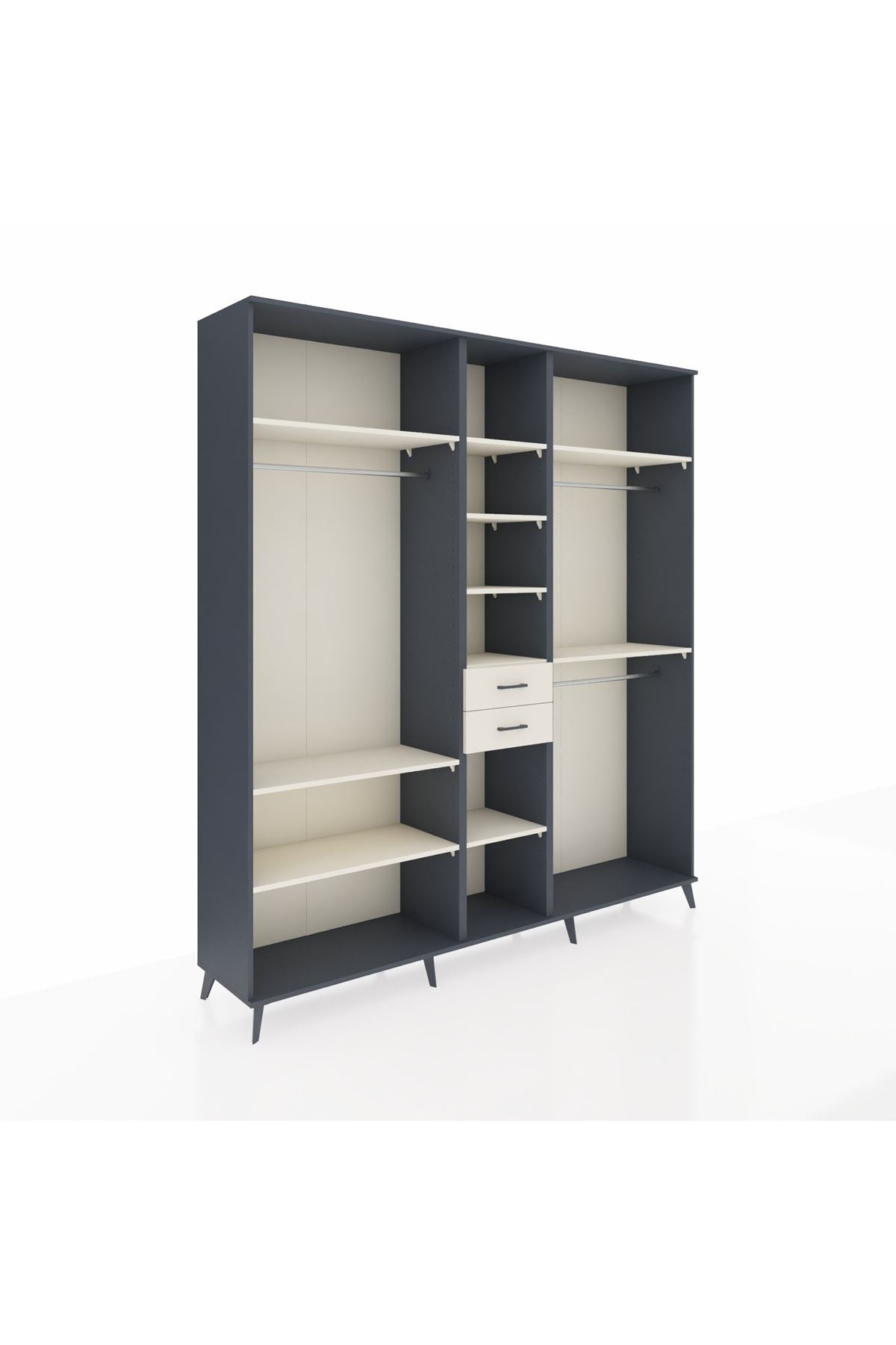 Hyperion Dolap 10 Raflı 2 Çekmeceli 3 Askılı 220x44x243 Antrasit-Aytaşı/Aytaşı