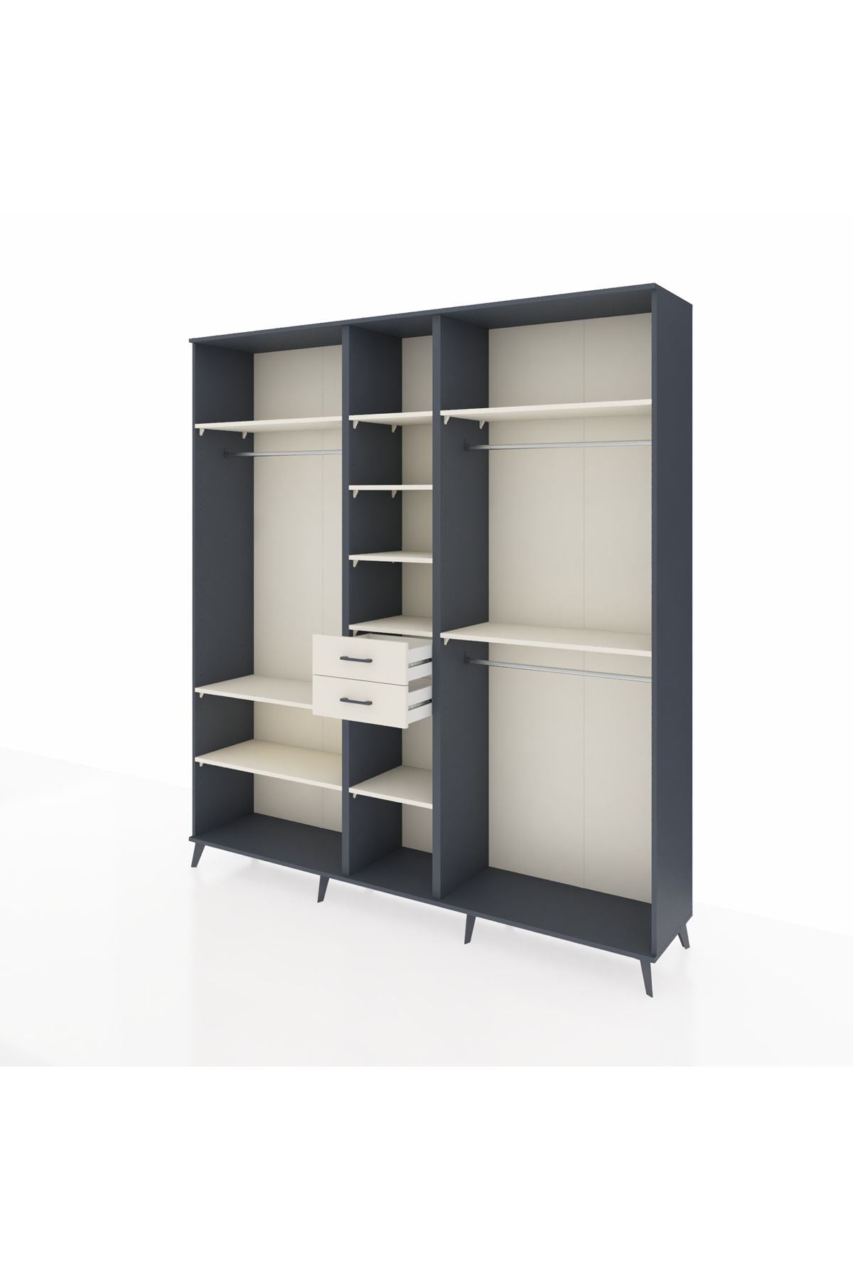 Hyperion Dolap 10 Raflı 2 Çekmeceli 3 Askılı 220x44x243 Antrasit-Aytaşı/Aytaşı