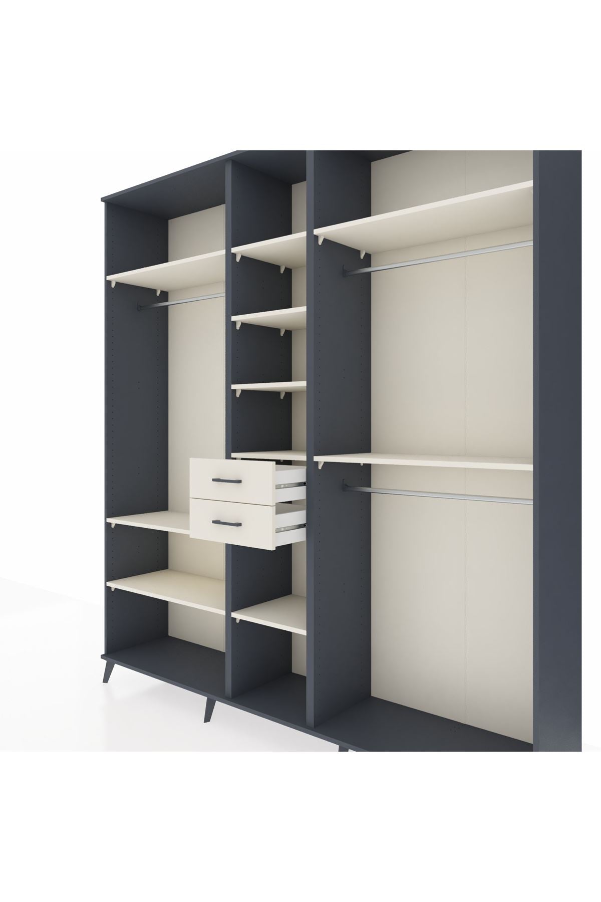 Hyperion Dolap 10 Raflı 2 Çekmeceli 3 Askılı 220x44x243 Antrasit-Aytaşı/Aytaşı