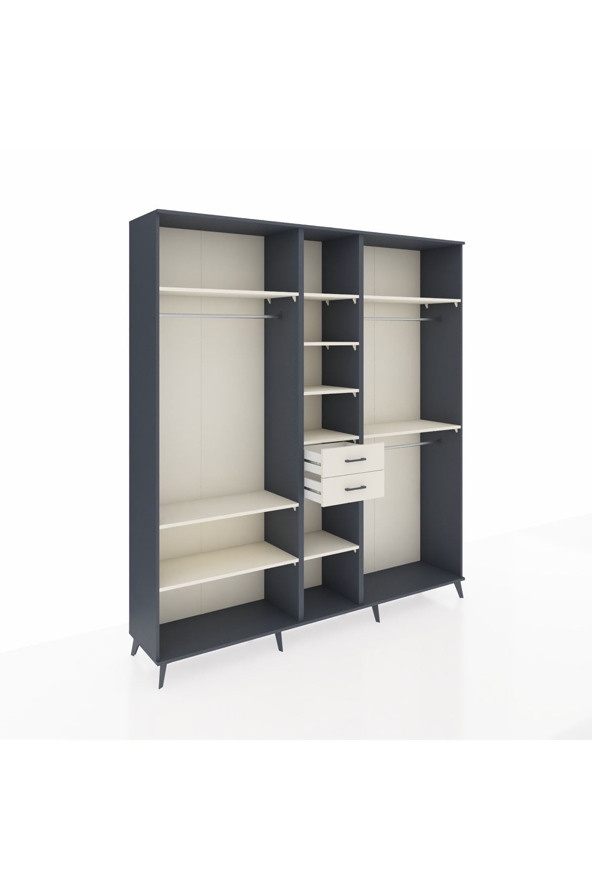 Hyperion Dolap 10 Raflı 2 Çekmeceli 3 Askılı 220x44x243 Antrasit-Aytaşı/Aytaşı