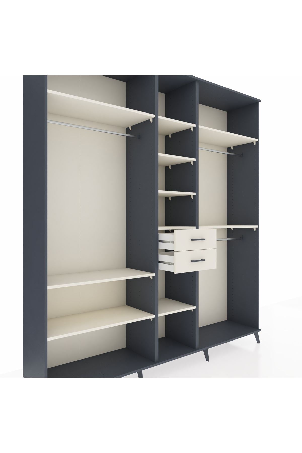Hyperion Dolap 10 Raflı 2 Çekmeceli 3 Askılı 220x44x243 Antrasit-Aytaşı/Aytaşı