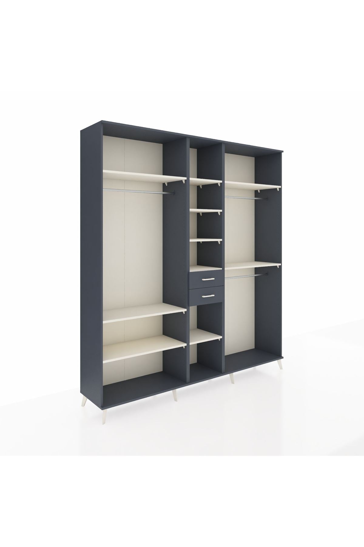 Hyperion Dolap 10 Raflı 2 Çekmeceli 3 Askılı 220x44x243 Antrasit-Aytaşı/Antrasit