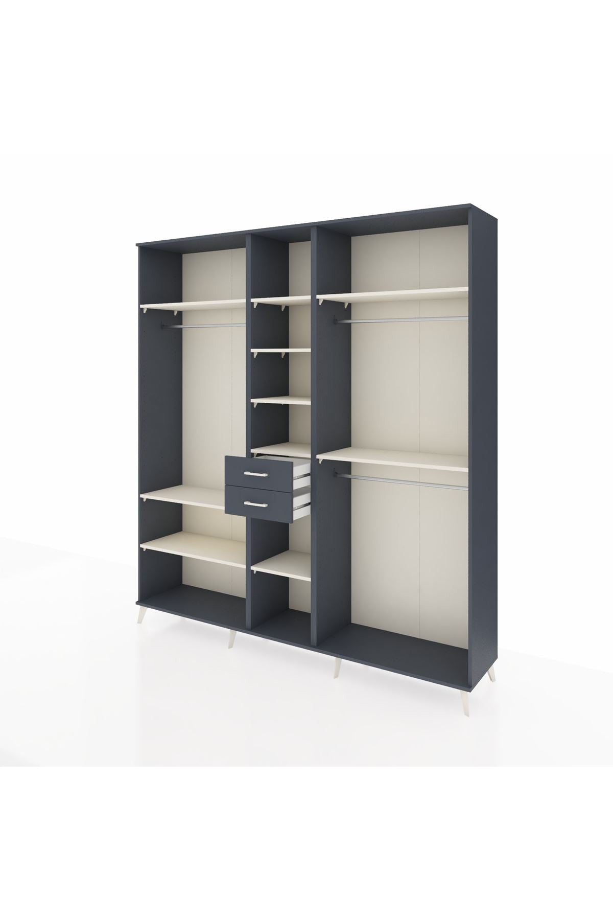 Hyperion Dolap 10 Raflı 2 Çekmeceli 3 Askılı 220x44x243 Antrasit-Aytaşı/Antrasit