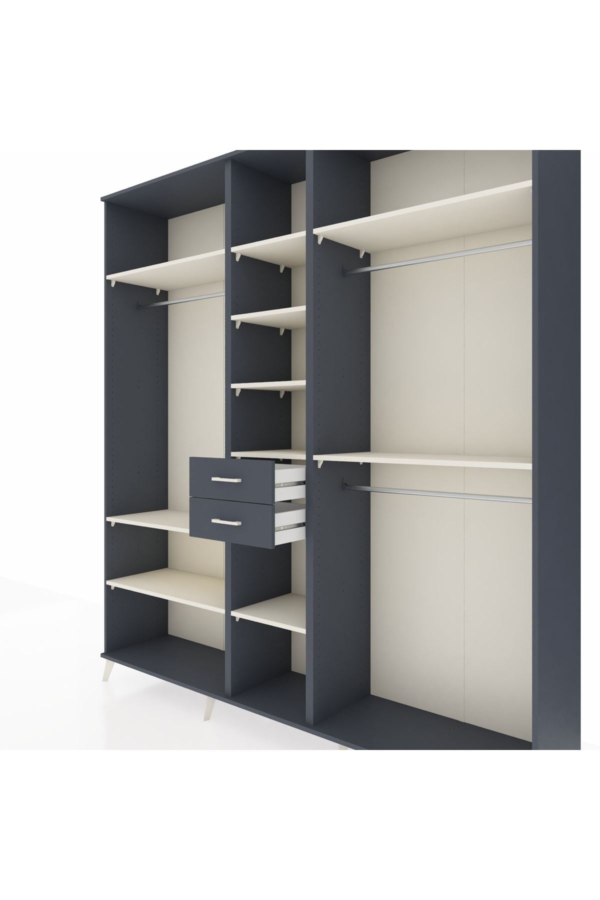 Hyperion Dolap 10 Raflı 2 Çekmeceli 3 Askılı 220x44x243 Antrasit-Aytaşı/Antrasit