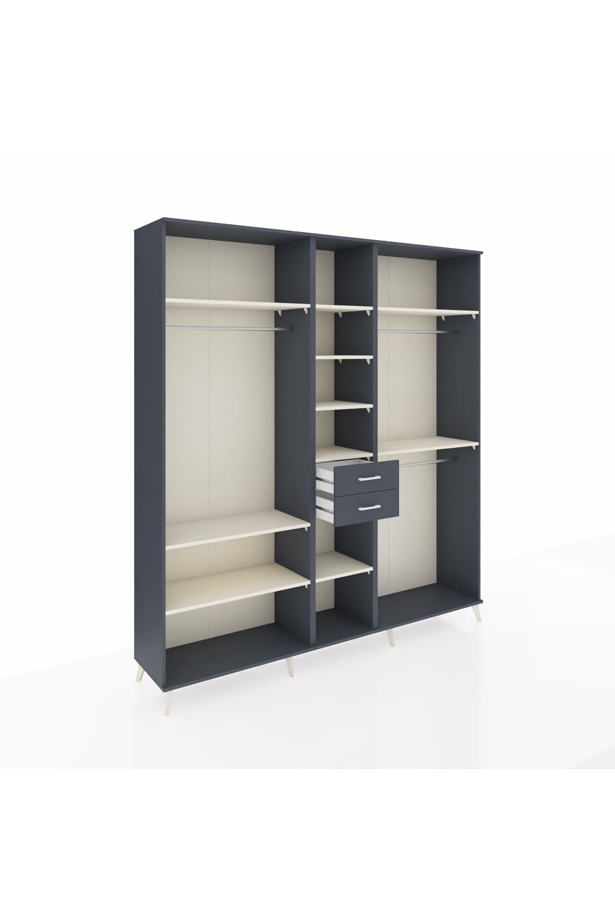 Hyperion Dolap 10 Raflı 2 Çekmeceli 3 Askılı 220x44x243 Antrasit-Aytaşı/Antrasit