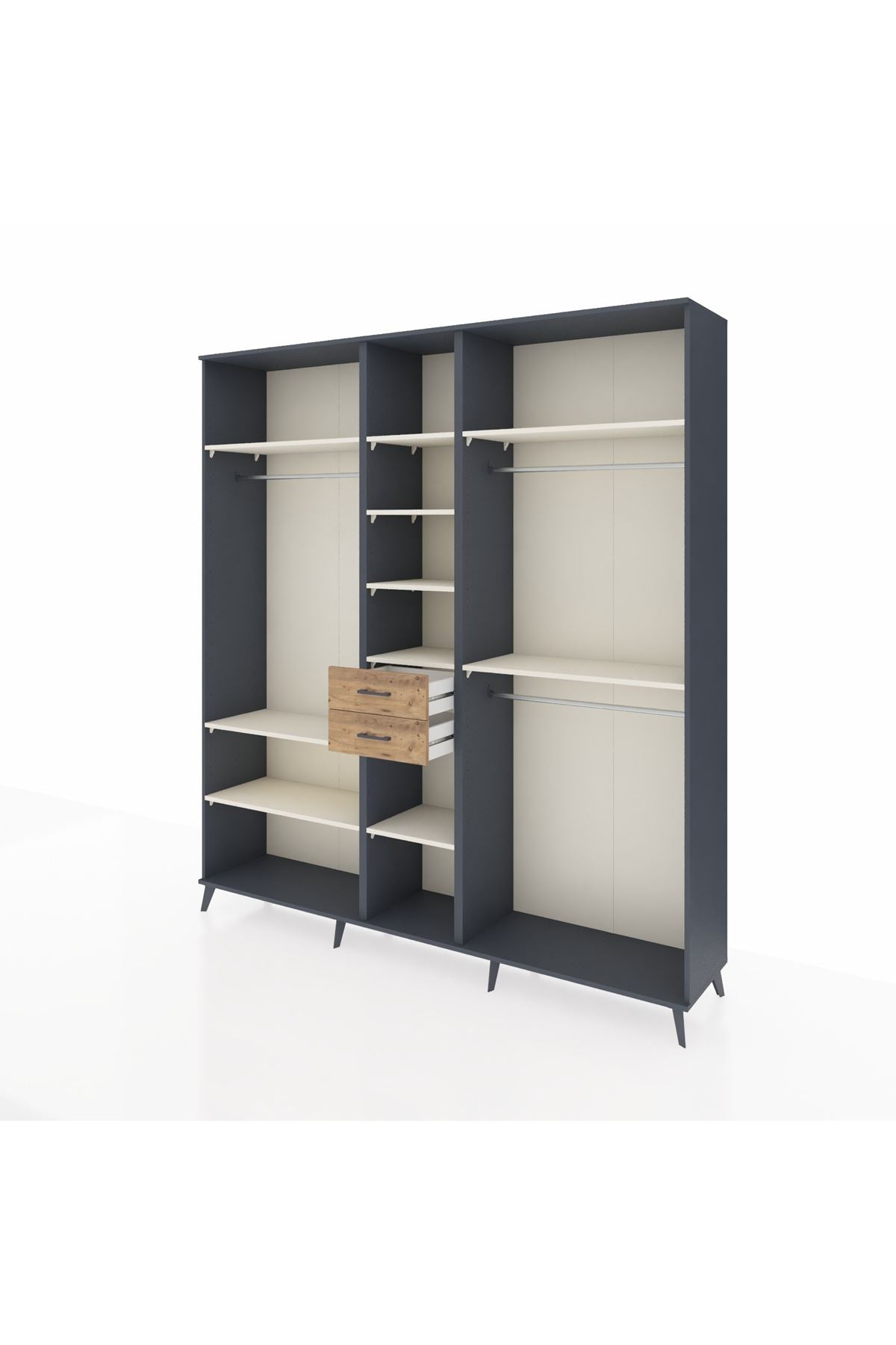 Hyperion Dolap 10 Raflı 2 Çekmeceli 3 Askılı 220x44x243 Antrasit-Aytaşı/Çam