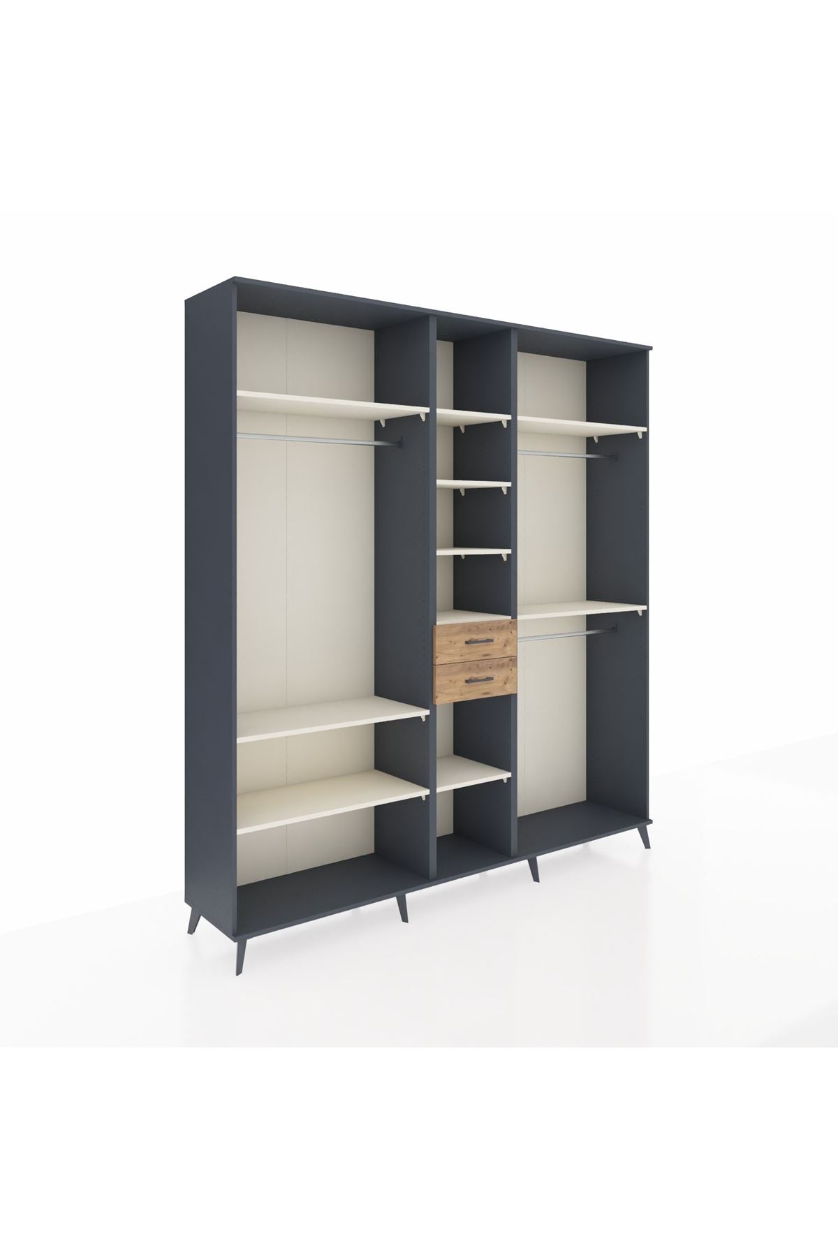 Hyperion Dolap 10 Raflı 2 Çekmeceli 3 Askılı 220x44x243 Antrasit-Aytaşı/Çam