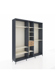 Hyperion Dolap 10 Raflı 2 Çekmeceli 3 Askılı 220x44x243 Antrasit-Aytaşı/Çam