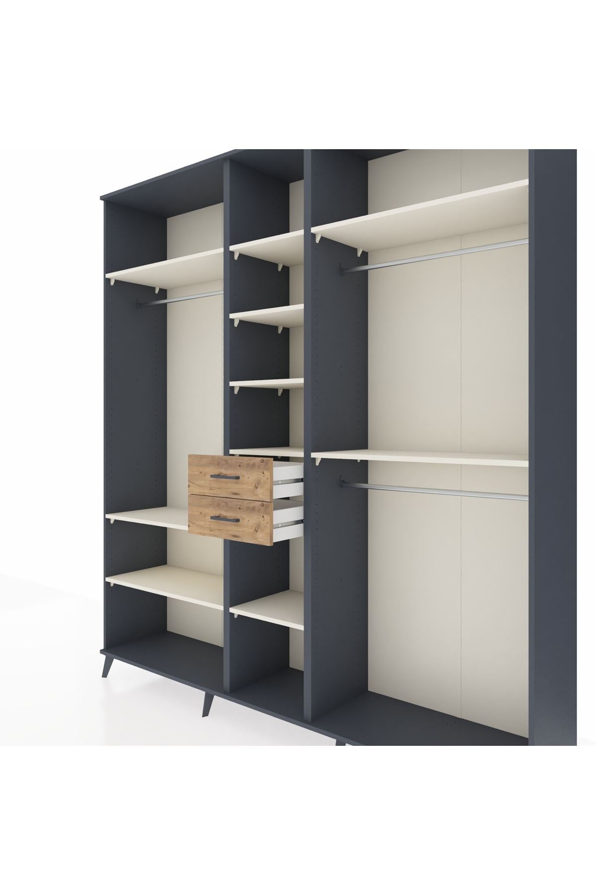 Hyperion Dolap 10 Raflı 2 Çekmeceli 3 Askılı 220x44x243 Antrasit-Aytaşı/Çam