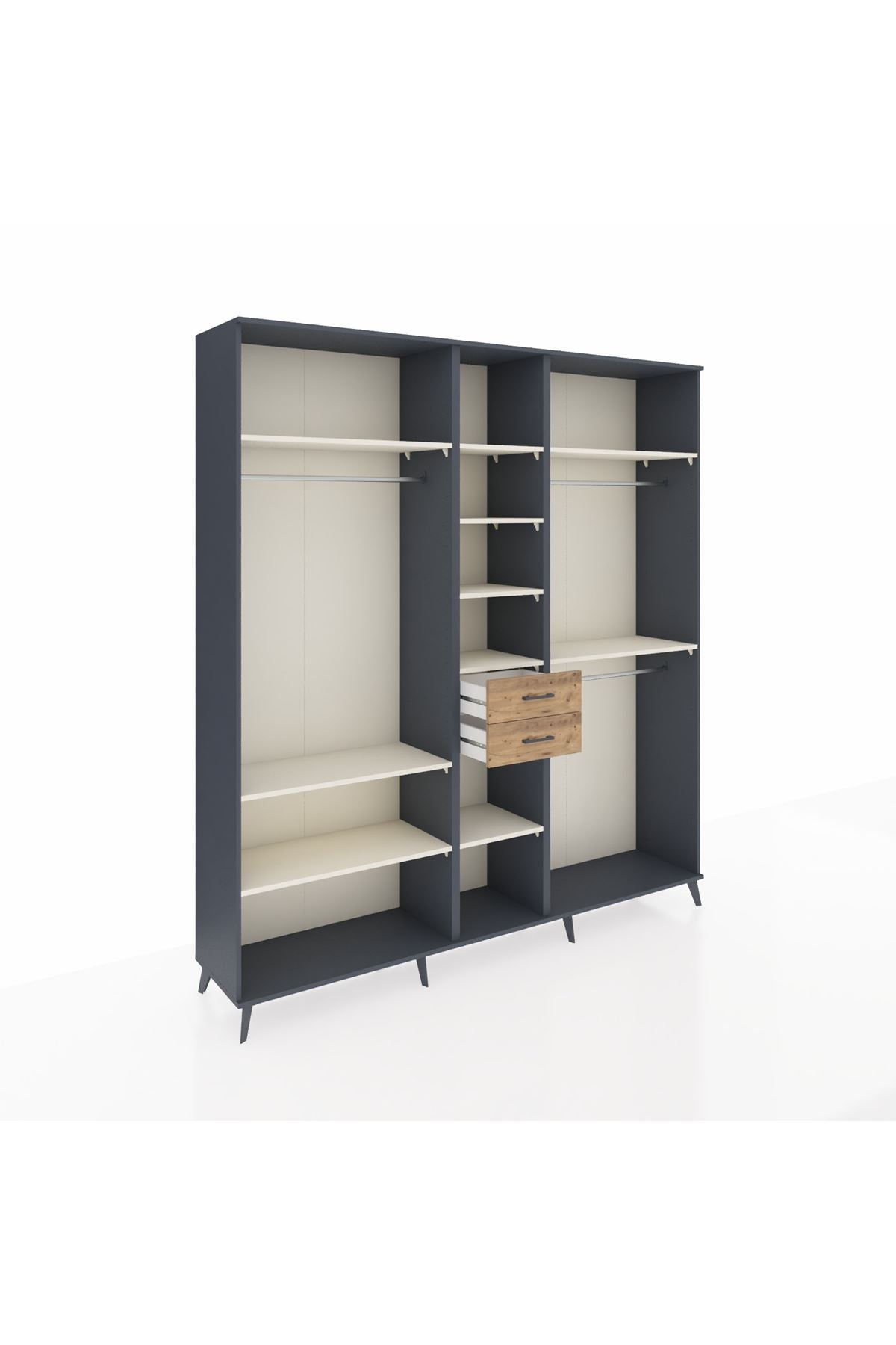 Hyperion Dolap 10 Raflı 2 Çekmeceli 3 Askılı 220x44x243 Antrasit-Aytaşı/Çam