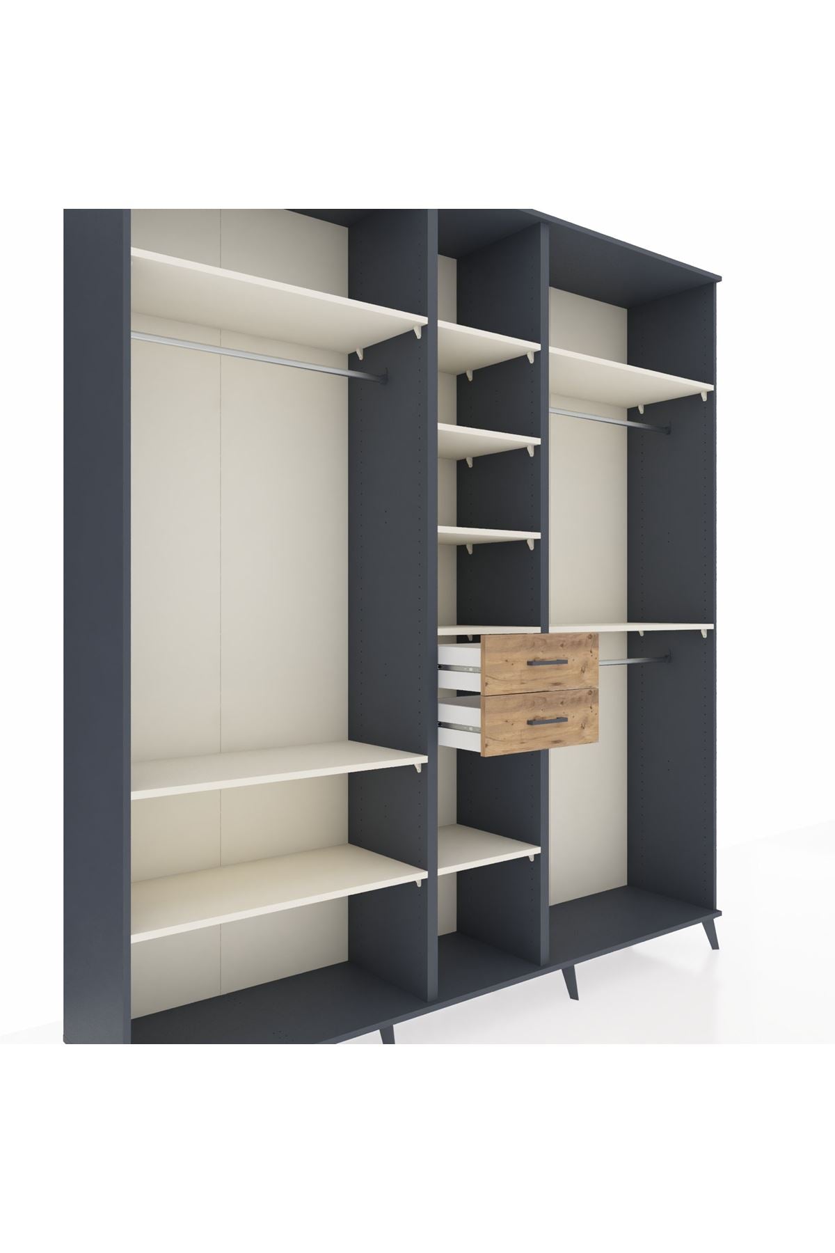 Hyperion Dolap 10 Raflı 2 Çekmeceli 3 Askılı 220x44x243 Antrasit-Aytaşı/Çam