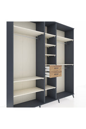 Hyperion Dolap 10 Raflı 2 Çekmeceli 3 Askılı 220x44x243 Antrasit-Aytaşı/Çam