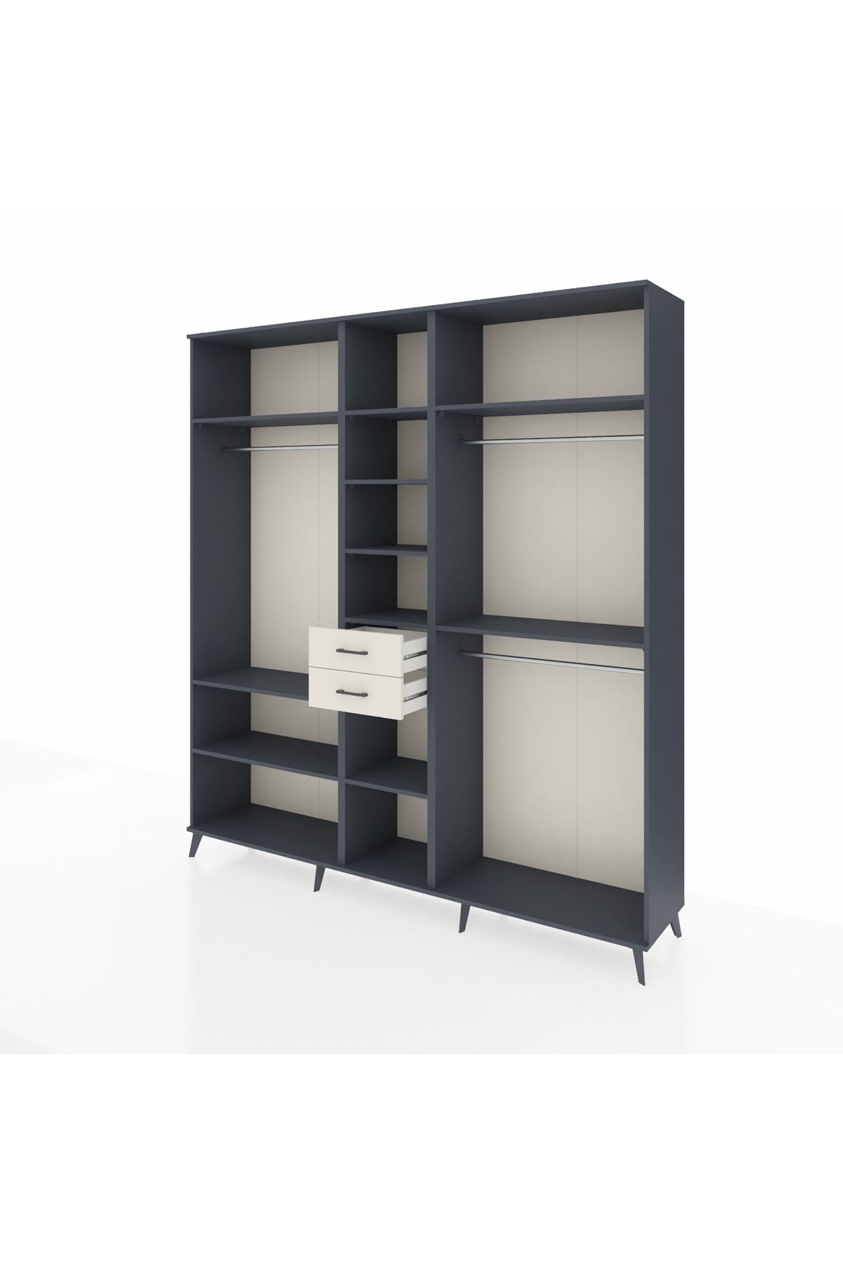 Hyperion Dolap 10 Raflı 2 Çekmeceli 3 Askılı 220x44x243 Antrasit-Antrasit/Aytaşı