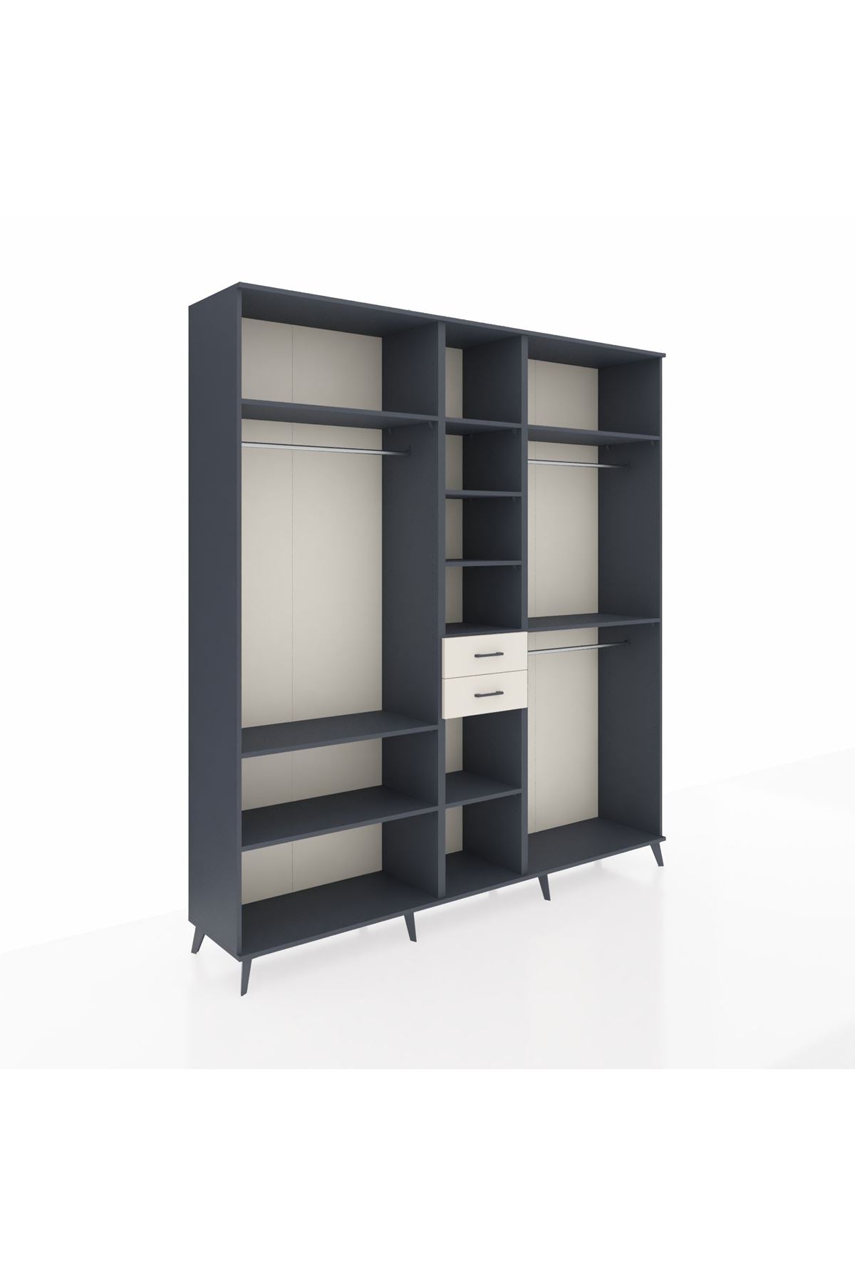 Hyperion Dolap 10 Raflı 2 Çekmeceli 3 Askılı 220x44x243 Antrasit-Antrasit/Aytaşı