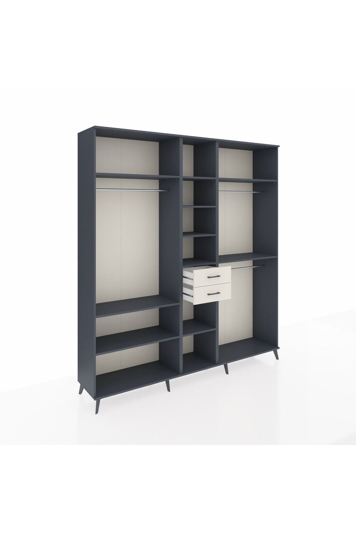 Hyperion Dolap 10 Raflı 2 Çekmeceli 3 Askılı 220x44x243 Antrasit-Antrasit/Aytaşı