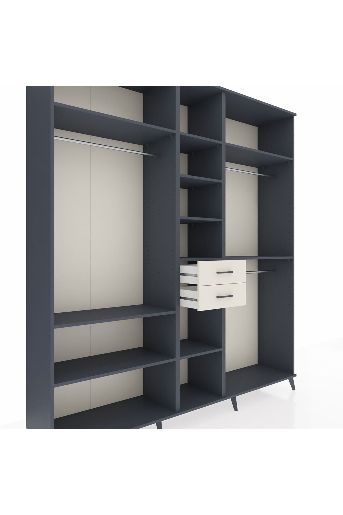 Hyperion Dolap 10 Raflı 2 Çekmeceli 3 Askılı 220x44x243 Antrasit-Antrasit/Aytaşı