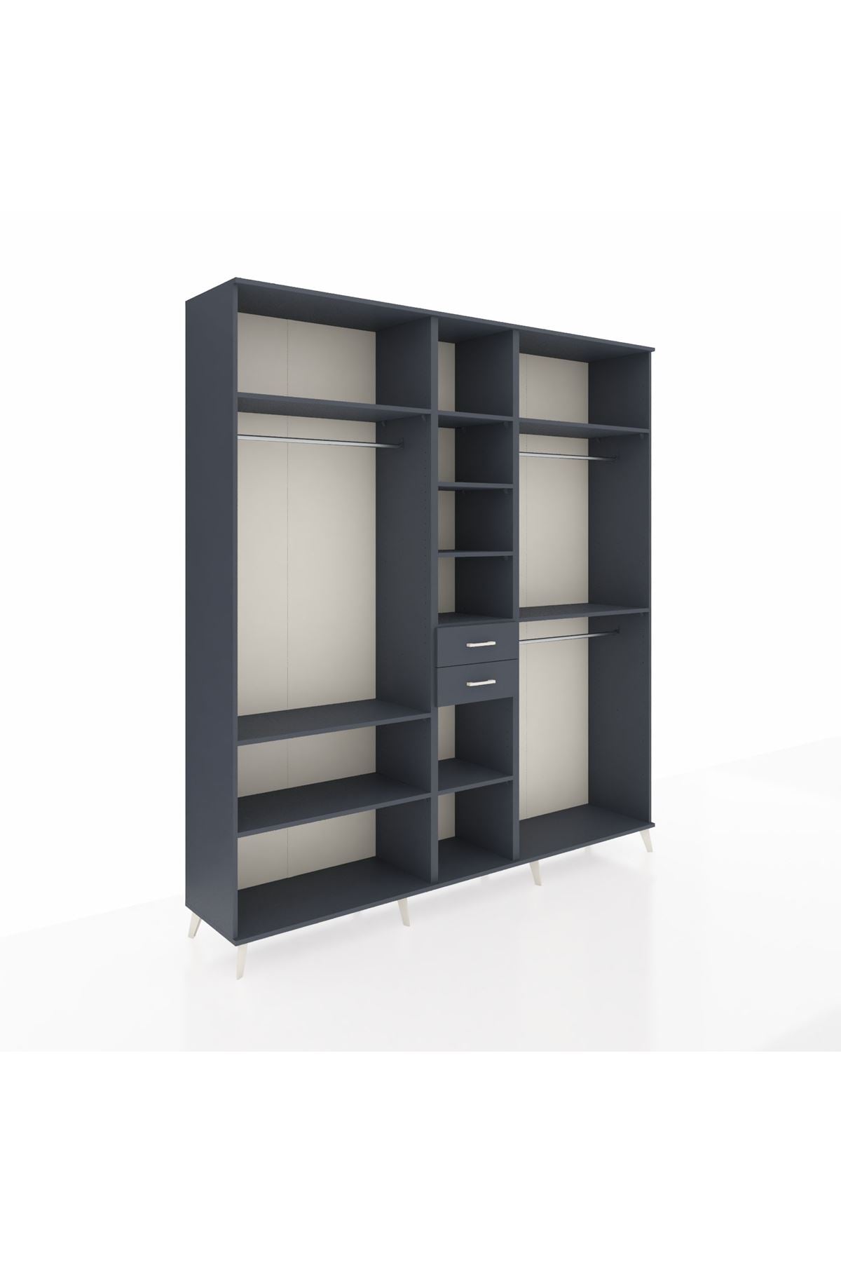 Hyperion Dolap 10 Raflı 2 Çekmeceli 3 Askılı 220x44x243 Antrasit-Antrasit/Antrasit