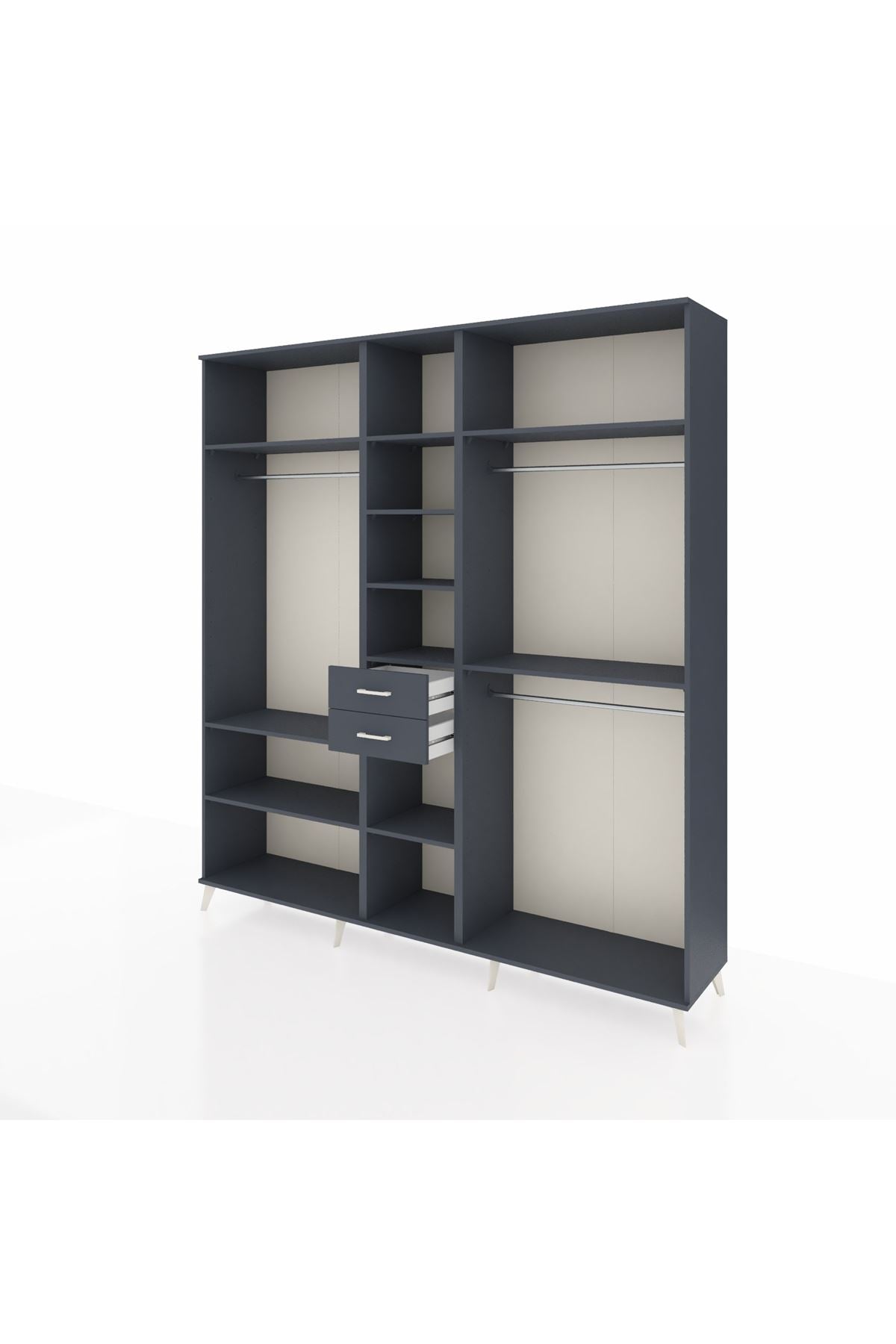 Hyperion Dolap 10 Raflı 2 Çekmeceli 3 Askılı 220x44x243 Antrasit-Antrasit/Antrasit