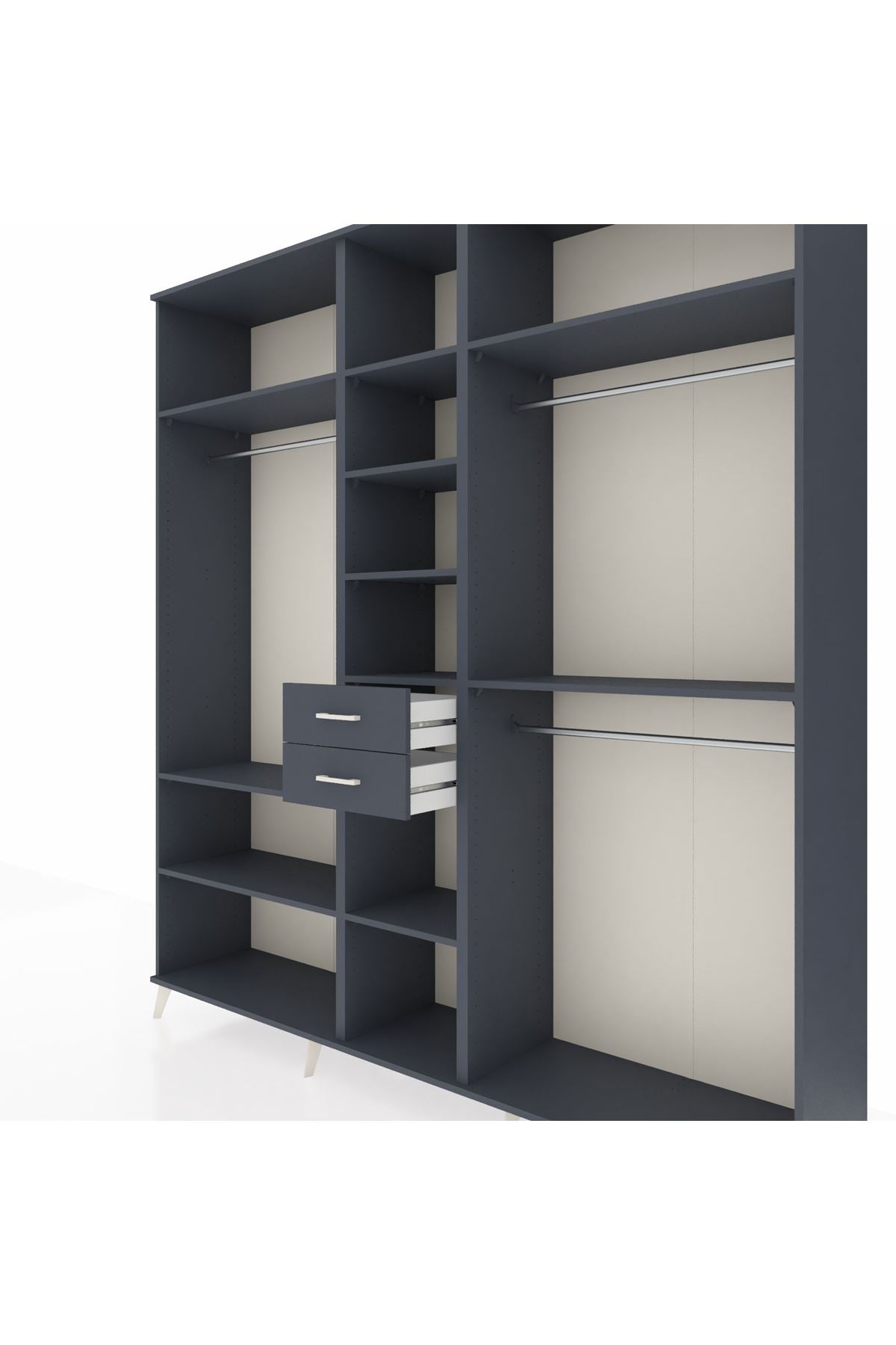 Hyperion Dolap 10 Raflı 2 Çekmeceli 3 Askılı 220x44x243 Antrasit-Antrasit/Antrasit