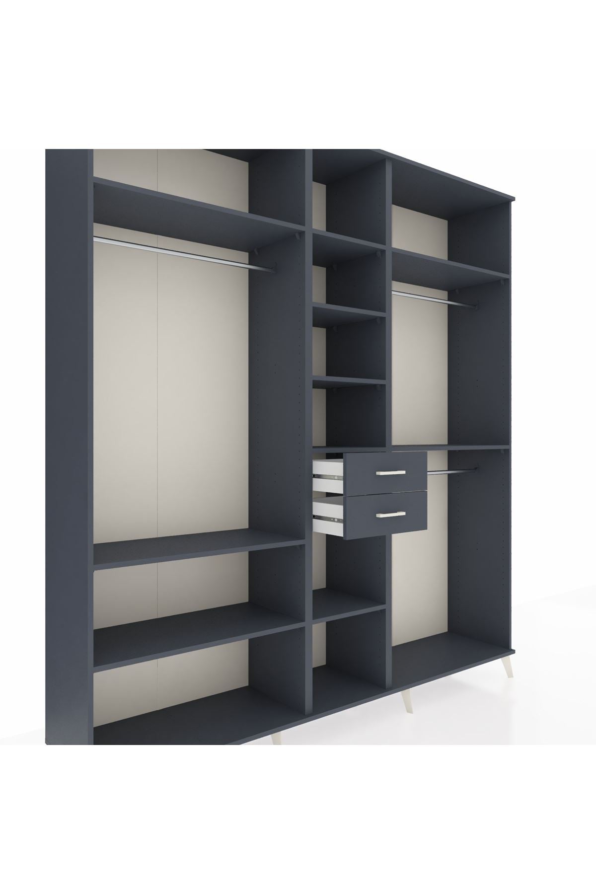 Hyperion Dolap 10 Raflı 2 Çekmeceli 3 Askılı 220x44x243 Antrasit-Antrasit/Antrasit