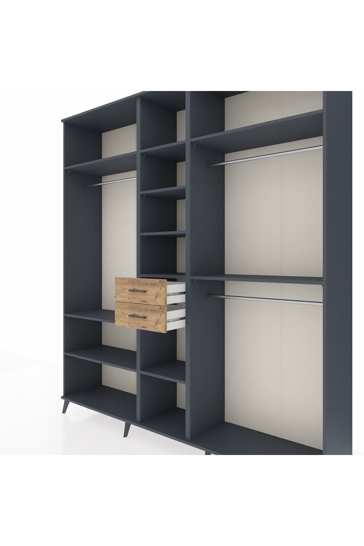 Hyperion Dolap 10 Raflı 2 Çekmeceli 3 Askılı 220x44x243 Antrasit-Antrasit/Çam