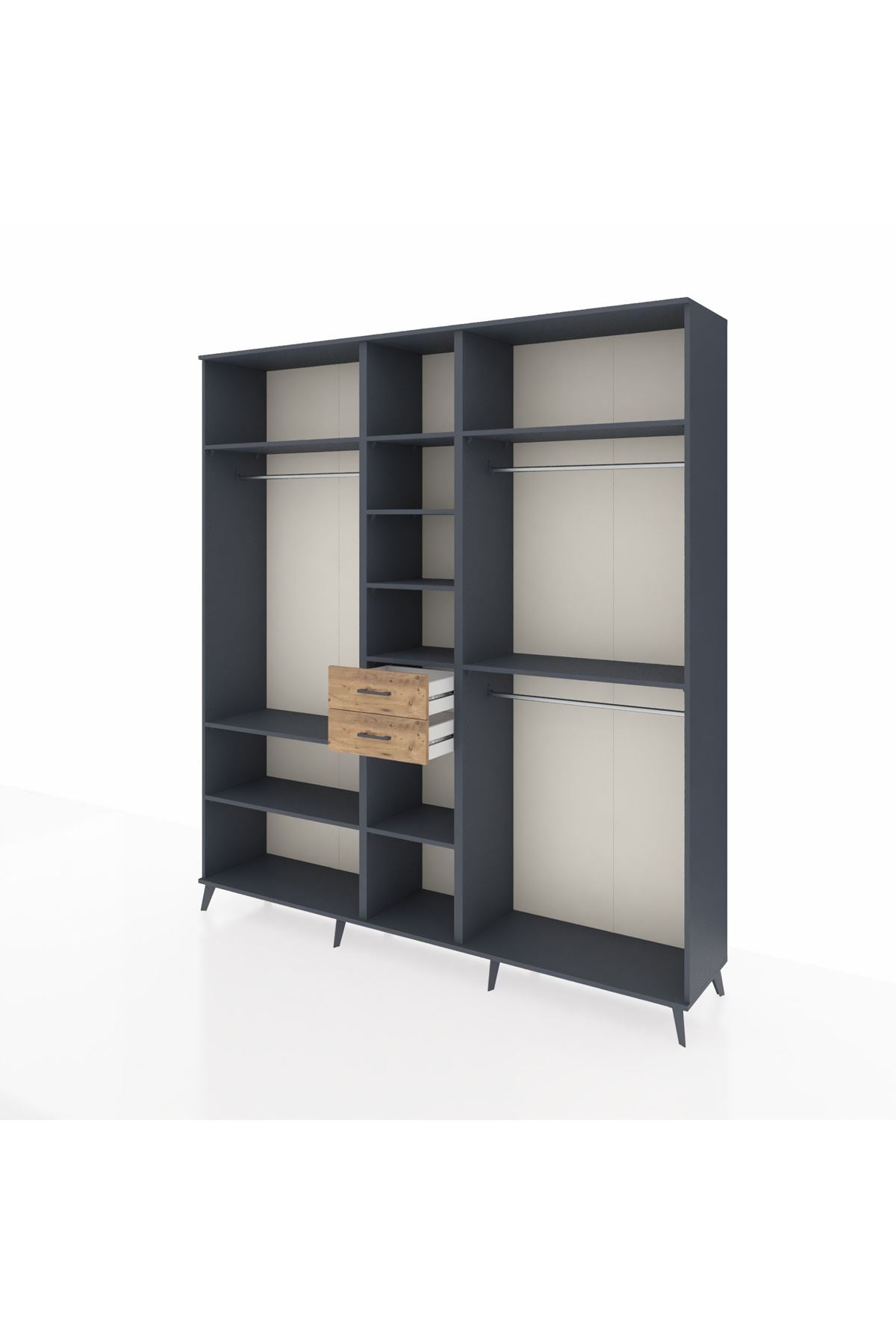 Hyperion Dolap 10 Raflı 2 Çekmeceli 3 Askılı 220x44x243 Antrasit-Antrasit/Çam