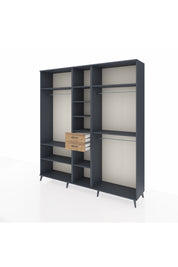 Hyperion Dolap 10 Raflı 2 Çekmeceli 3 Askılı 220x44x243 Antrasit-Antrasit/Çam