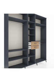 Hyperion Dolap 10 Raflı 2 Çekmeceli 3 Askılı 220x44x243 Antrasit-Antrasit/Çam