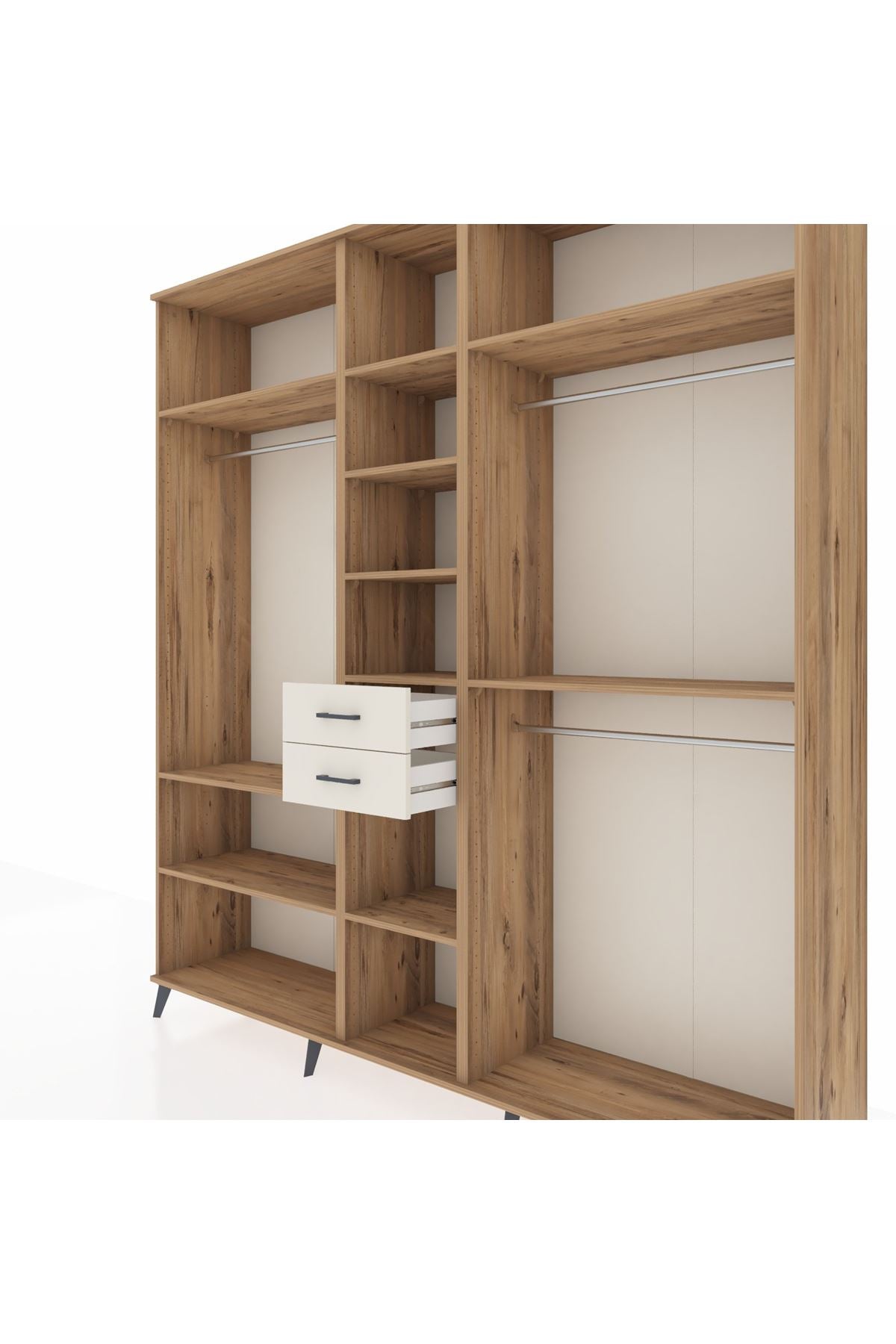 Hyperion Dolap 10 Raflı 2 Çekmeceli 3 Askılı 220x44x243 Çam-Çam/Aytaşı