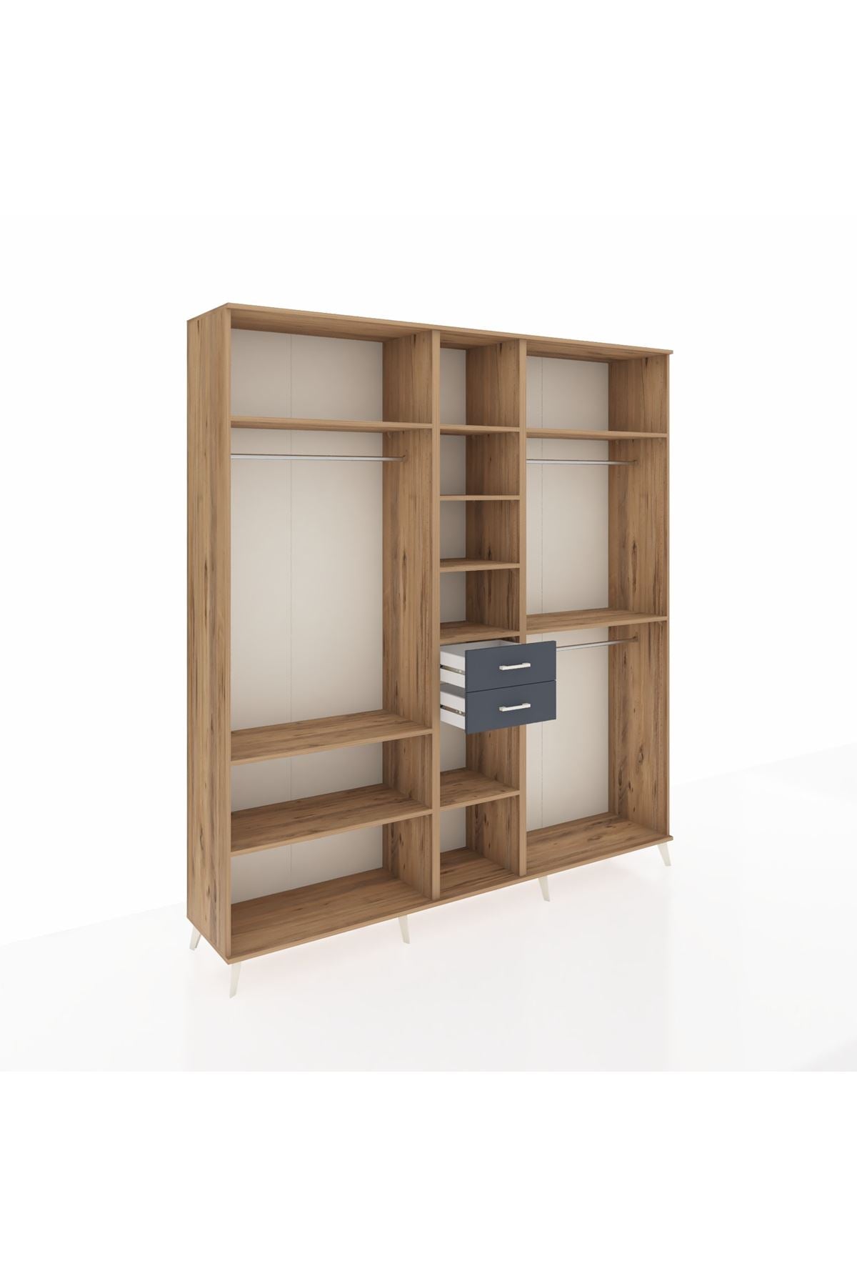 Hyperion Dolap 10 Raflı 2 Çekmeceli 3 Askılı 220x44x243 Çam-Çam/Antrasit