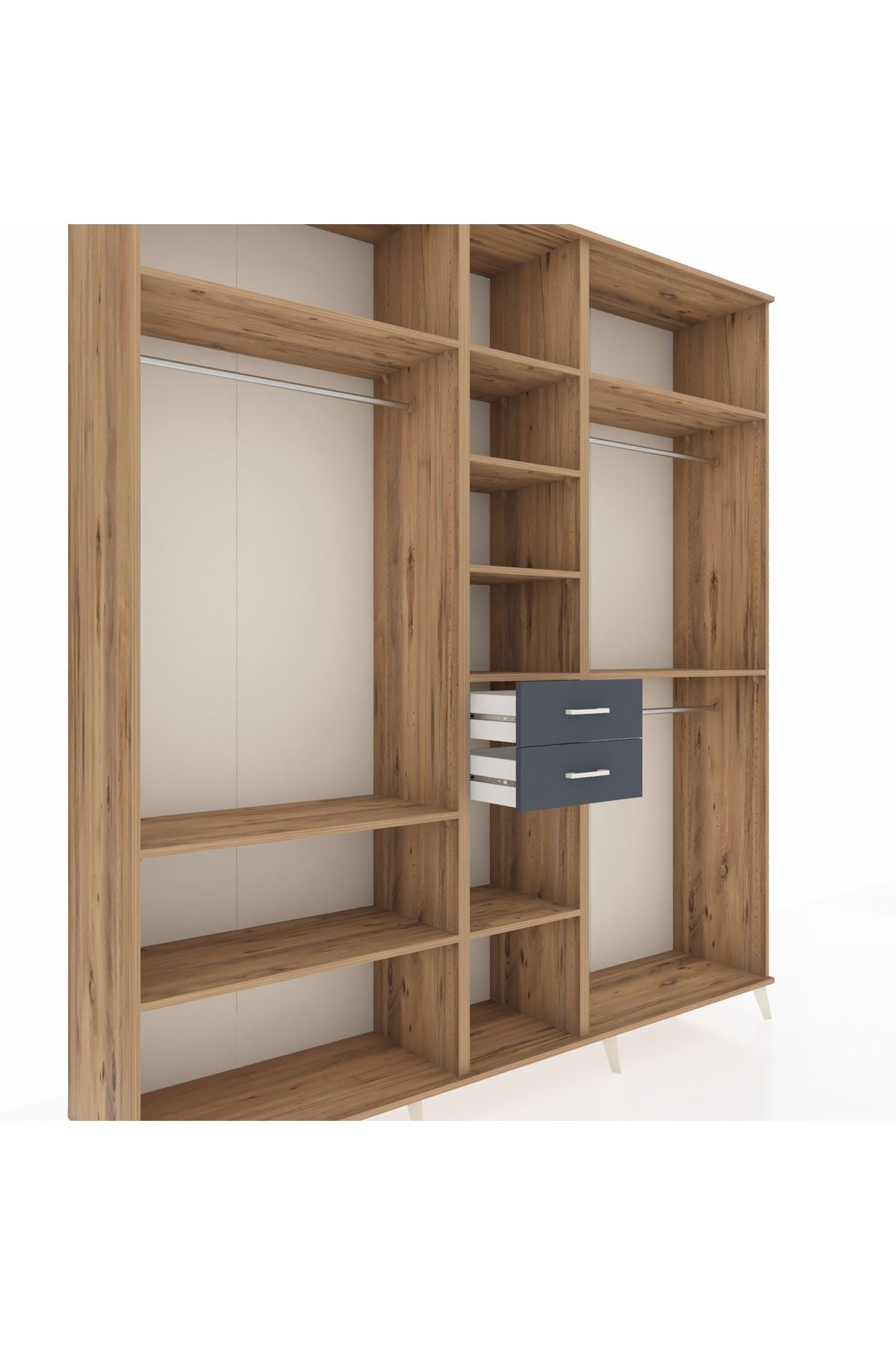 Hyperion Dolap 10 Raflı 2 Çekmeceli 3 Askılı 220x44x243 Çam-Çam/Antrasit