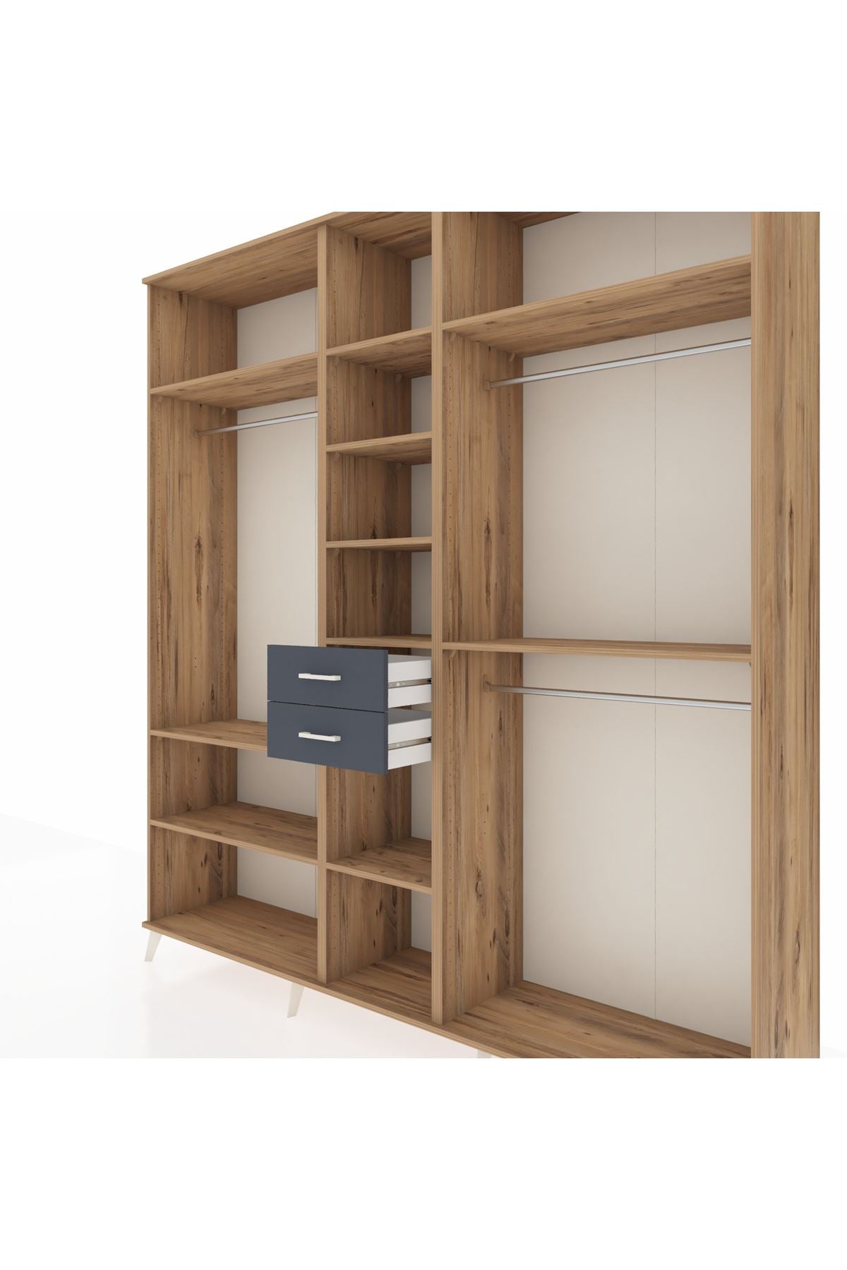 Hyperion Dolap 10 Raflı 2 Çekmeceli 3 Askılı 220x44x243 Çam-Çam/Antrasit