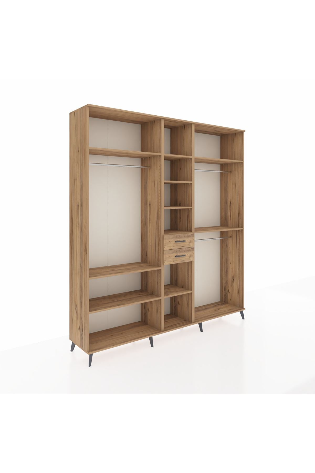 Hyperion Dolap 10 Raflı 2 Çekmeceli 3 Askılı 220x44x243 Çam-Çam/Çam