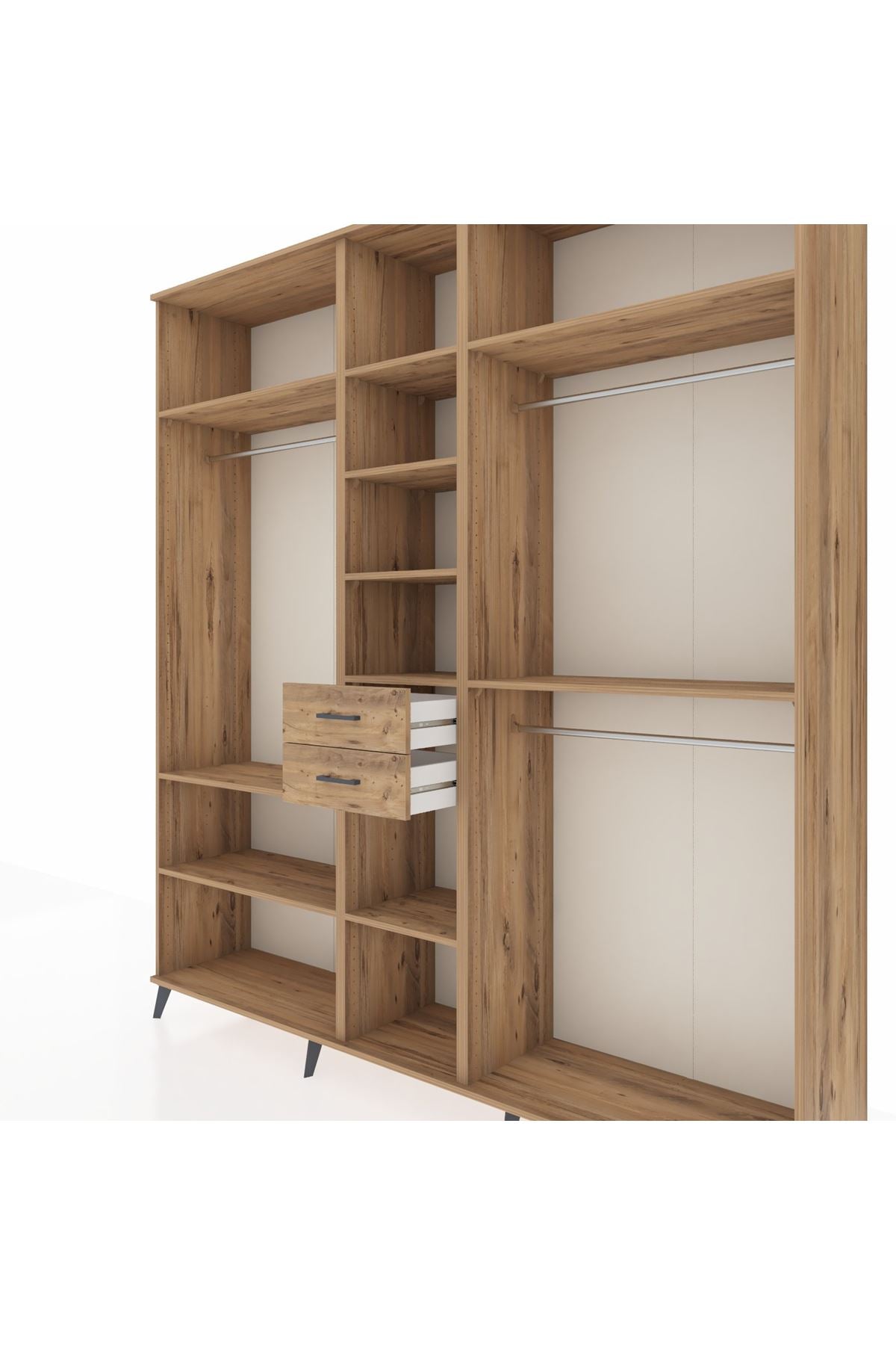 Hyperion Dolap 10 Raflı 2 Çekmeceli 3 Askılı 220x44x243 Çam-Çam/Çam