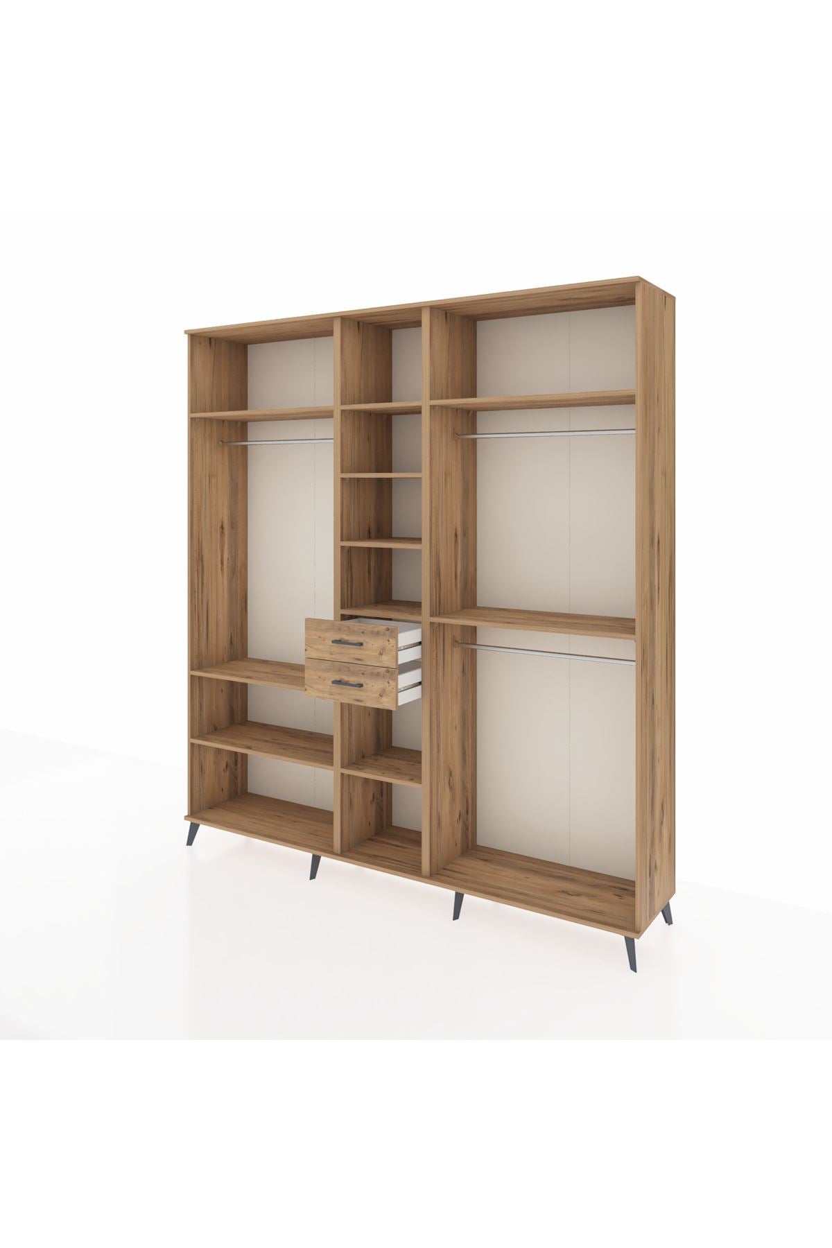 Hyperion Dolap 10 Raflı 2 Çekmeceli 3 Askılı 220x44x243 Çam-Çam/Çam