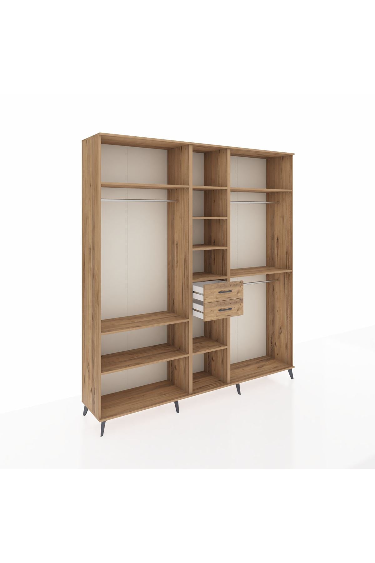 Hyperion Dolap 10 Raflı 2 Çekmeceli 3 Askılı 220x44x243 Çam-Çam/Çam