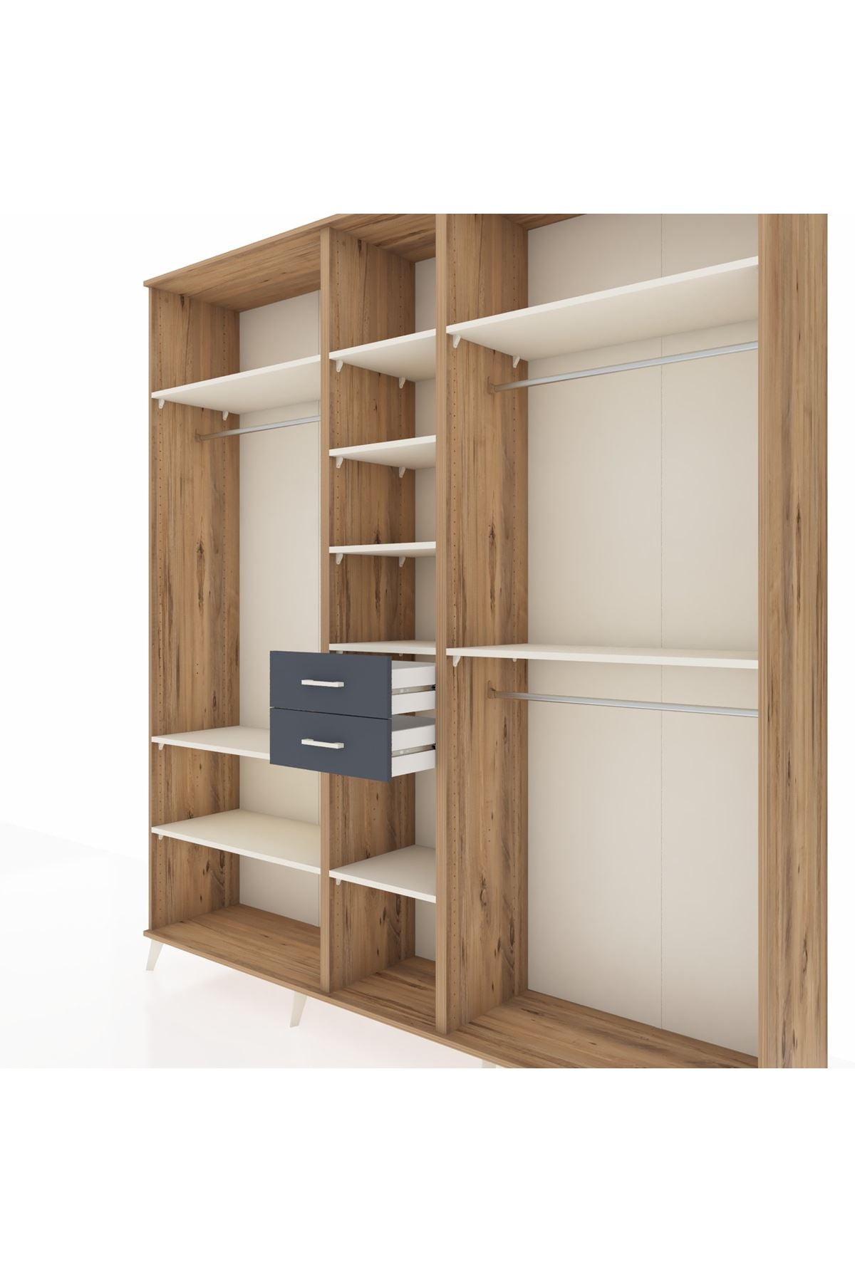 Hyperion Dolap 10 Raflı 2 Çekmeceli 3 Askılı 220x44x243 Çam-Aytaşı/Antrasit