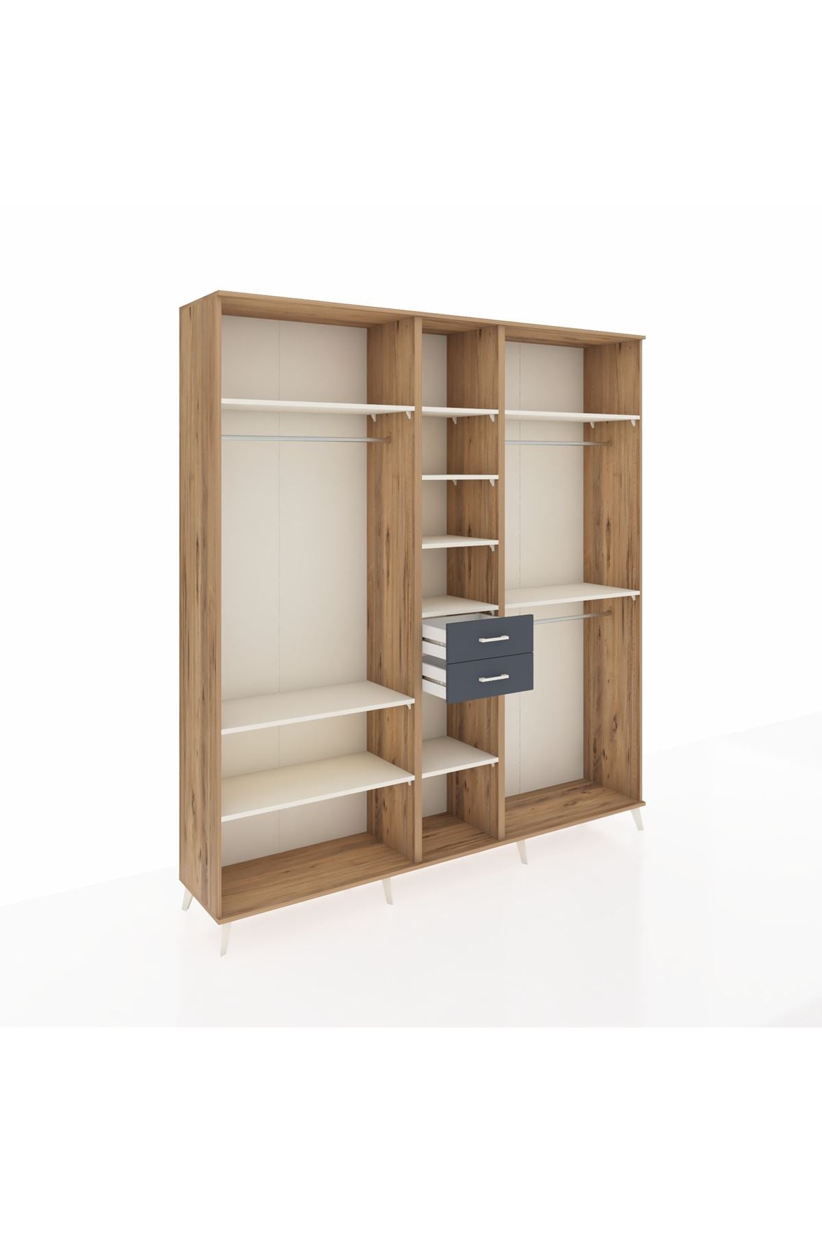 Hyperion Dolap 10 Raflı 2 Çekmeceli 3 Askılı 220x44x243 Çam-Aytaşı/Antrasit