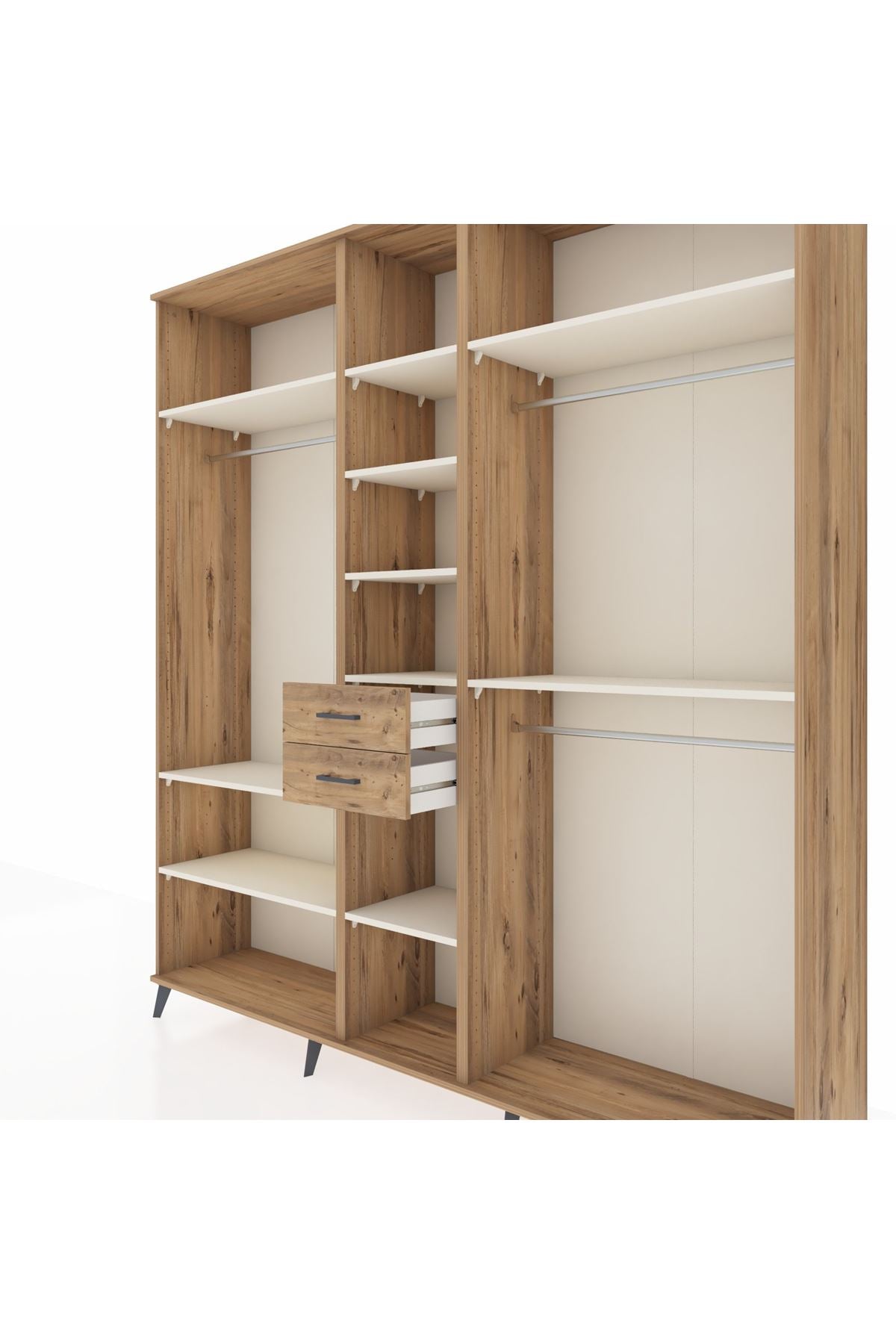 Hyperion Dolap 10 Raflı 2 Çekmeceli 3 Askılı 220x44x243 Çam-Aytaşı/Çam