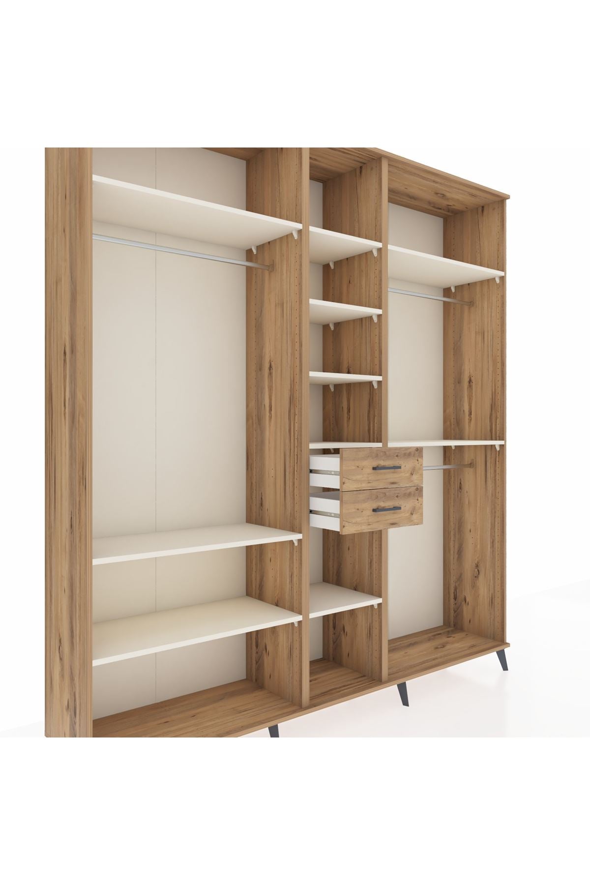 Hyperion Dolap 10 Raflı 2 Çekmeceli 3 Askılı 220x44x243 Çam-Aytaşı/Çam