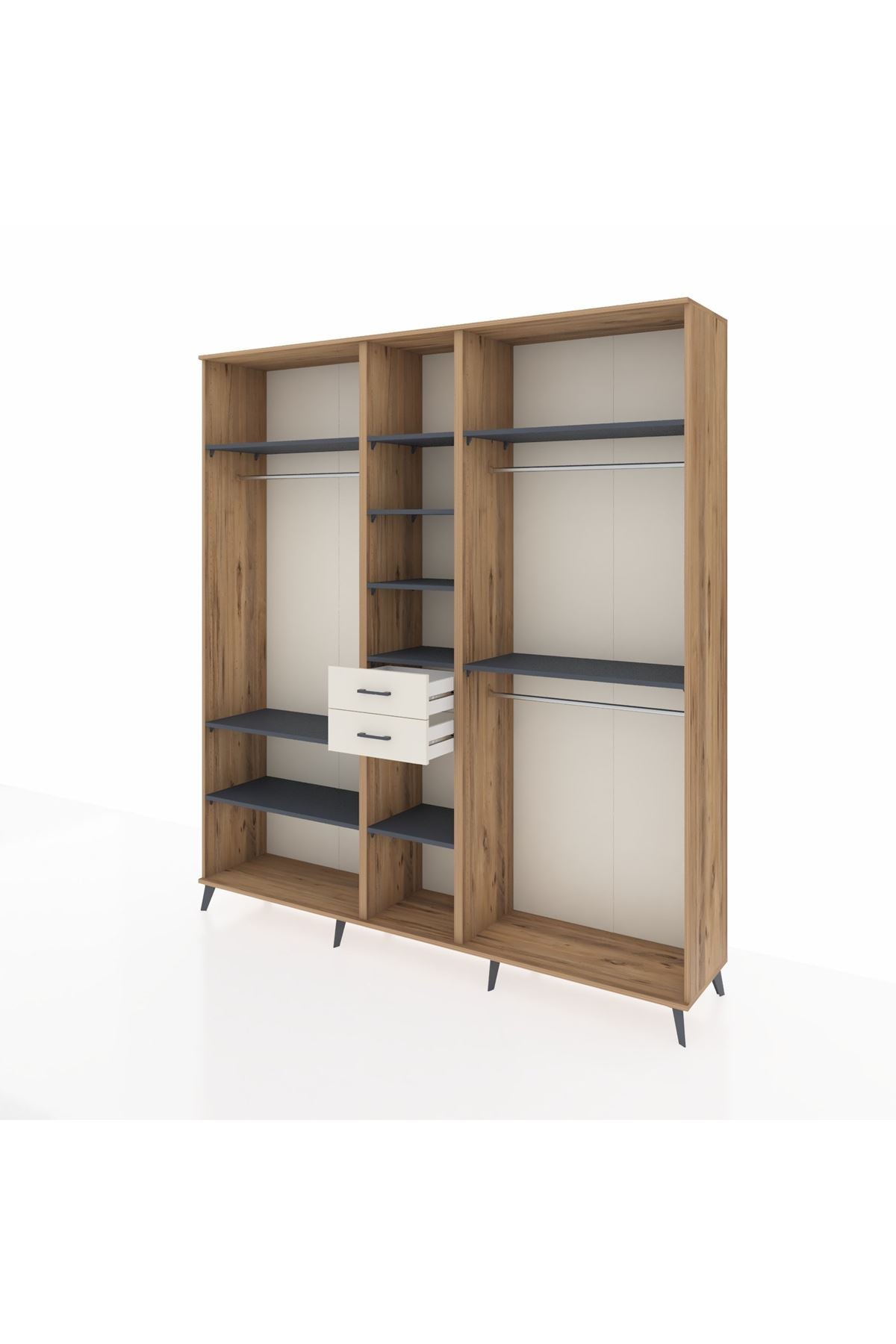 Hyperion Dolap 10 Raflı 2 Çekmeceli 3 Askılı 220x44x243 Çam-Antrasit/Aytaşı