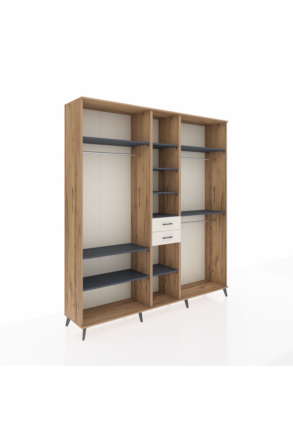 Hyperion Dolap 10 Raflı 2 Çekmeceli 3 Askılı 220x44x243 Çam-Antrasit/Aytaşı