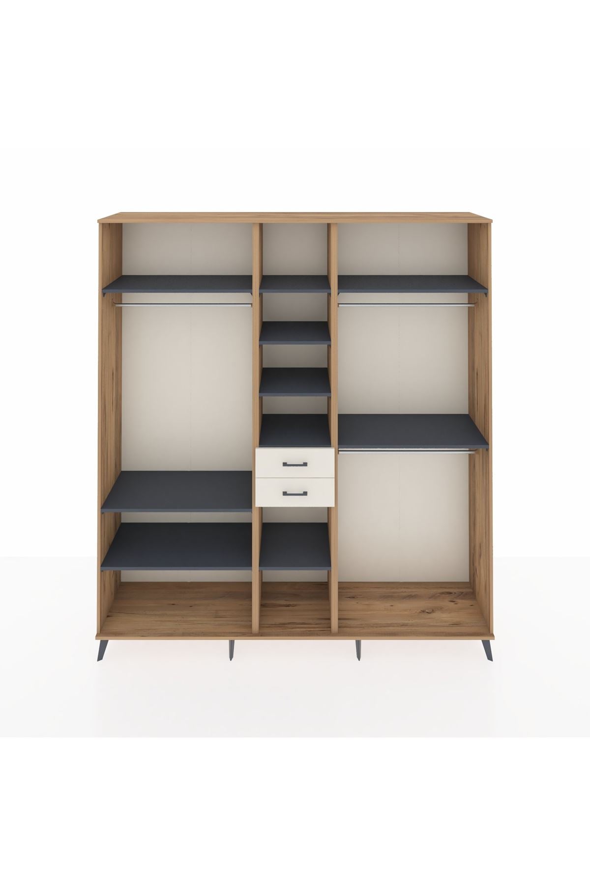 Hyperion Dolap 10 Raflı 2 Çekmeceli 3 Askılı 220x44x243 Çam-Antrasit/Aytaşı